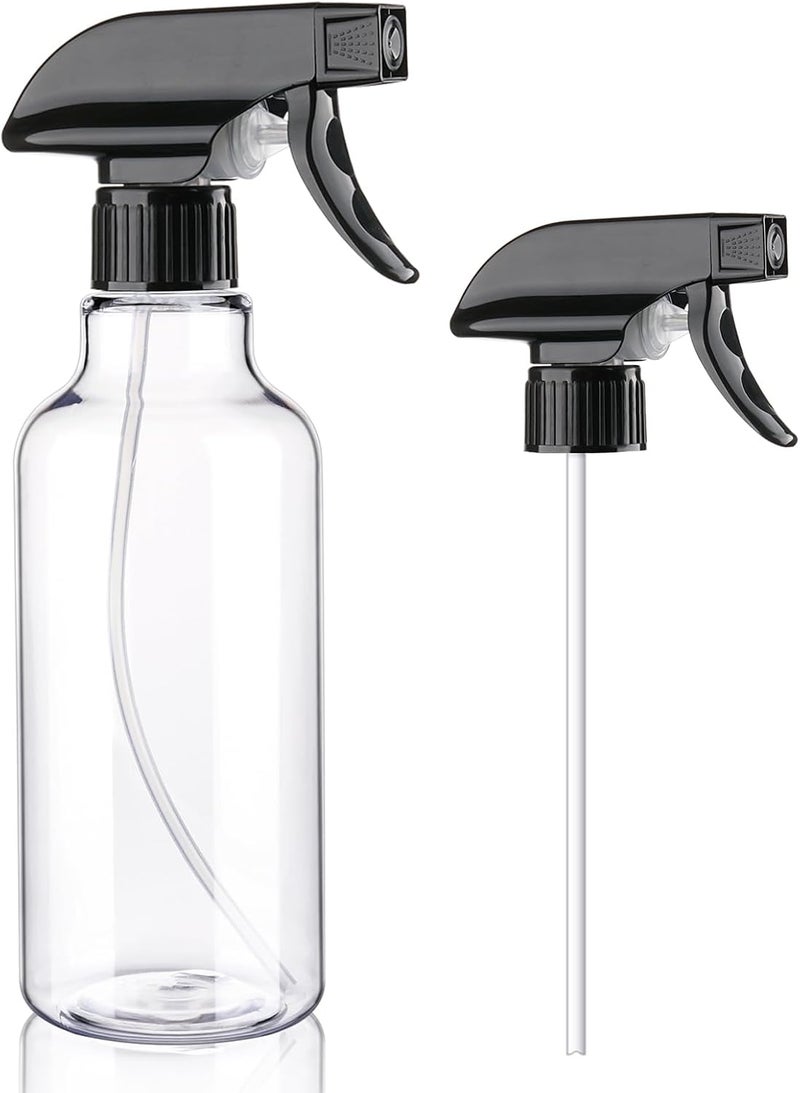 Hethyo Spray Bottles Plastic Spray Bottle for Hair Mist/Stream Heavy Duty Empty Spray Bottles for Cleaning Solutions, Plants, Cooking (16.9oz-Blackclear+nozzle) - Image 1